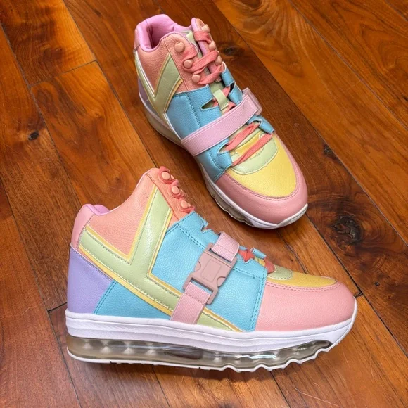 NEW YRU Qozmo Aiire Pastel Rainbow Light up High Top Sneakers 8
